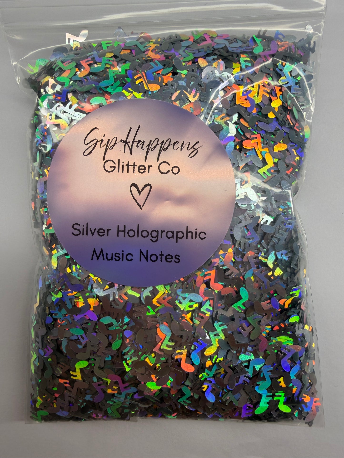 Silver Holographic Music Notes Shape Glitter