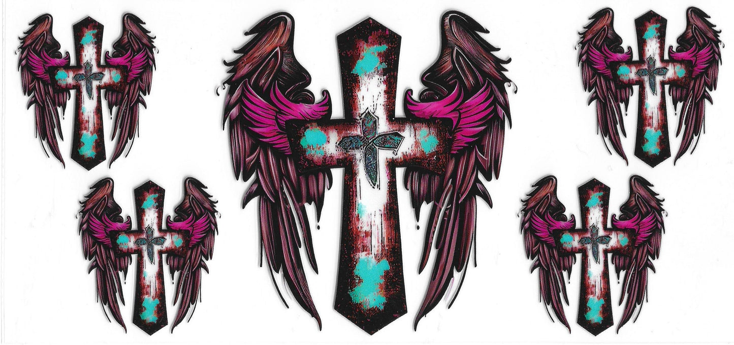 569 - Cross with wings UV-DTF 16oz Cup Wrap