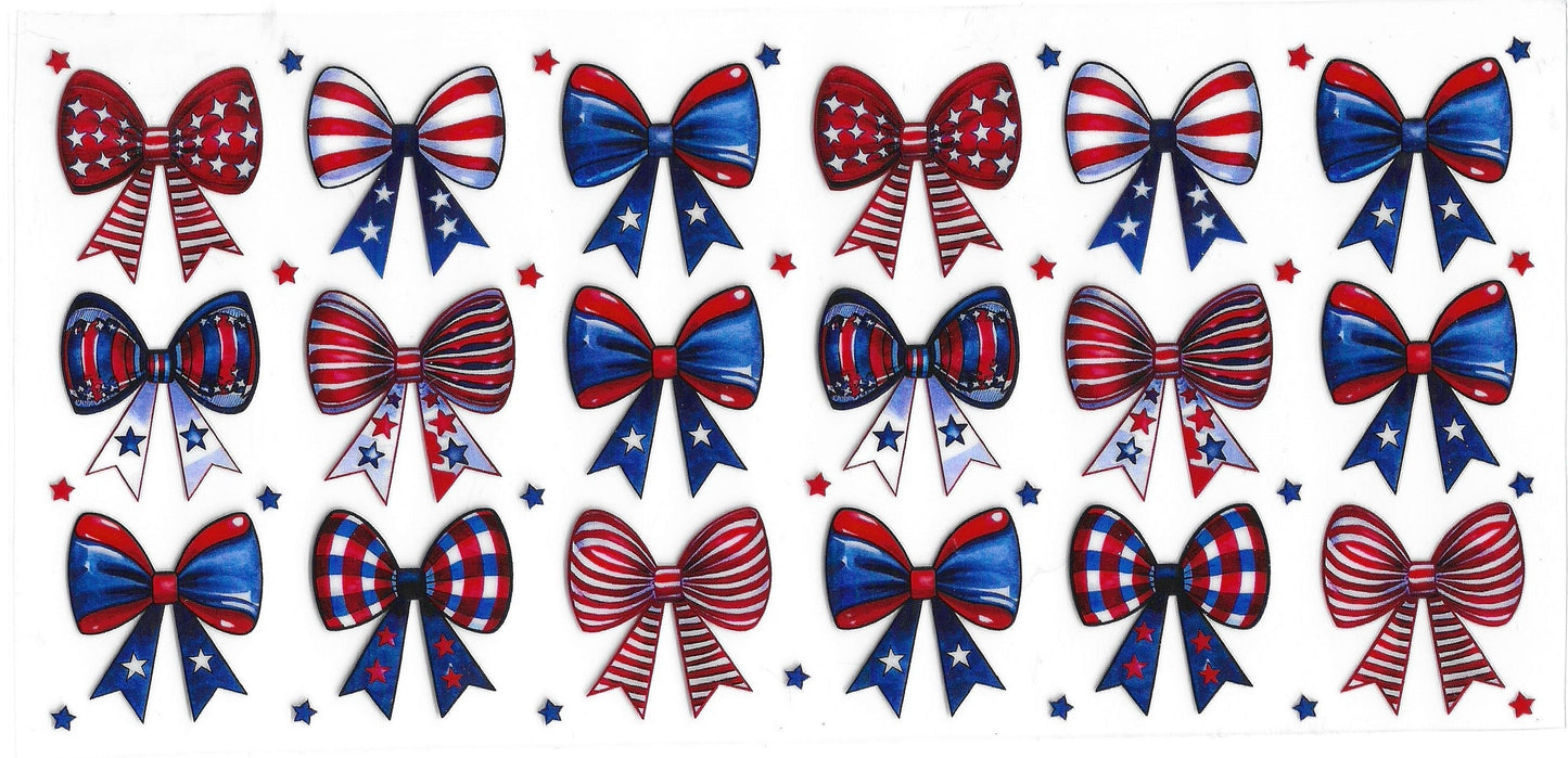 615 - American Flag Bows UV-DTF 16oz Cup Wrap