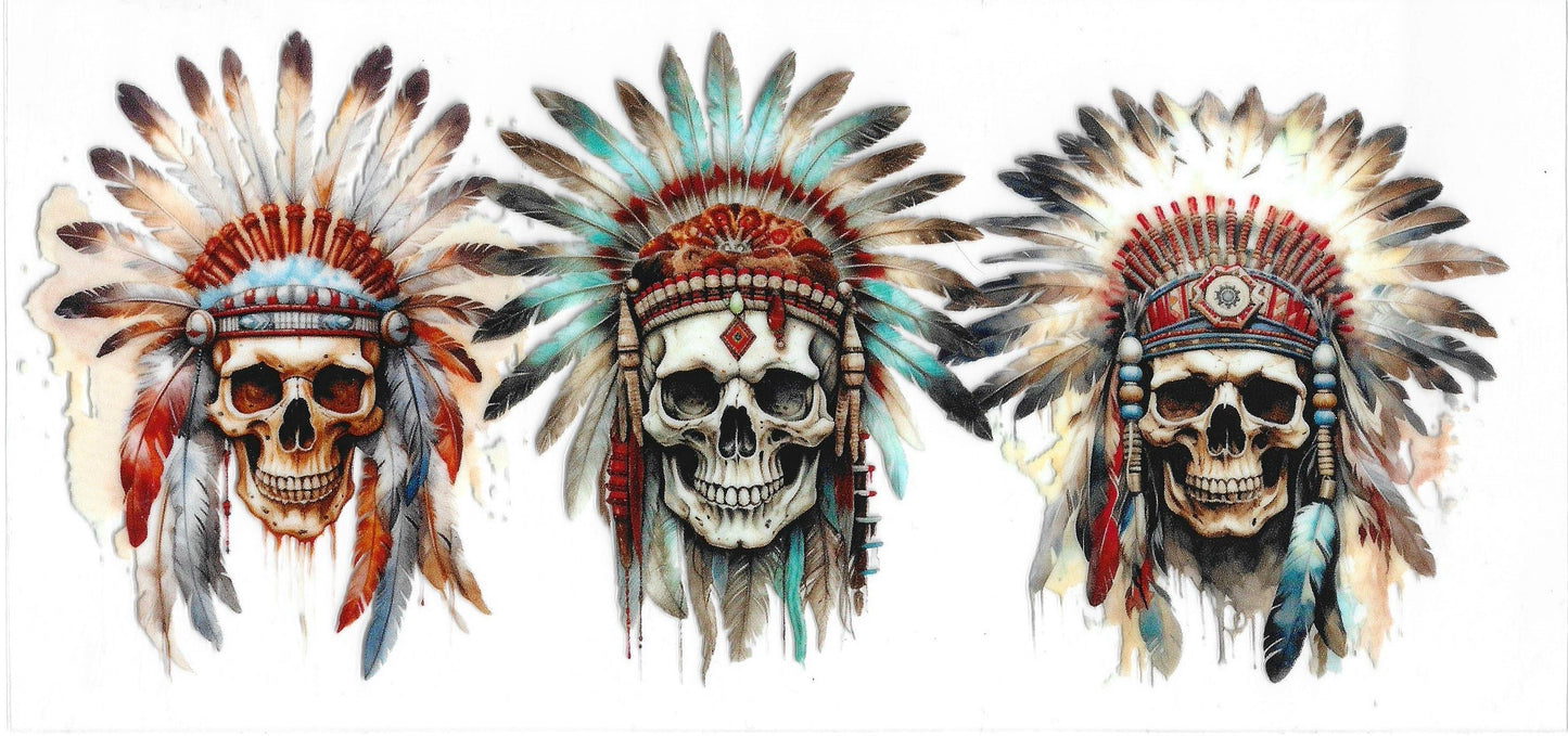 528 - Indian Skull UV-DTF 16oz Cup Wrap