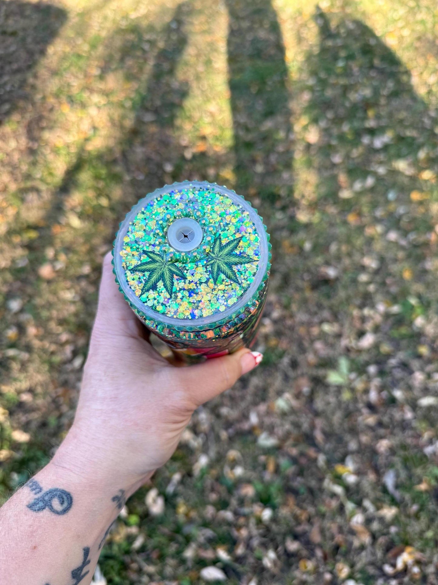 Glow in the Dark 420 Snow Globe Tumbler, Handmade Tumbler, Gift for Him, Unique Drinking Mug, Green Glow Cup, Gift for Her