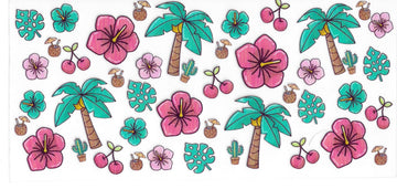 191 - Palm trees & hibiscus flowers UV-DTF 16oz Cup Wrap