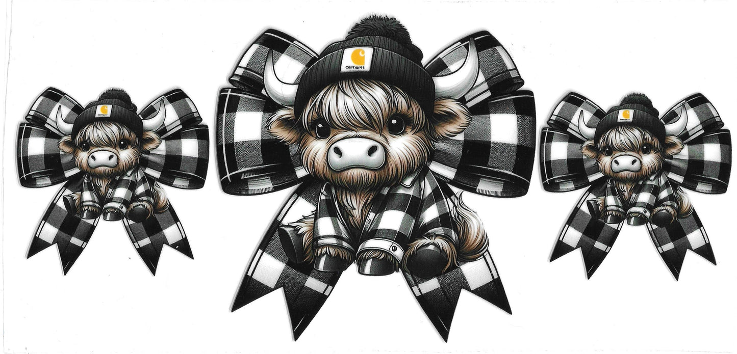 432 - Plaid Bow Highland Cow UV-DTF 16oz Cup
