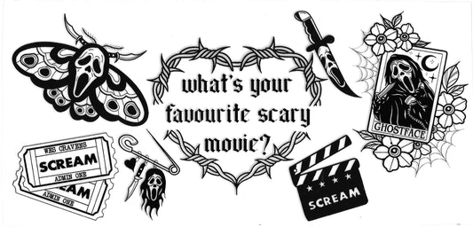 386 - What's Your Favorite Scary Movie?  UV-DTF 16oz Cup Wrap
