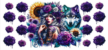 362 - Tattoo girl with wolf  UV-DTF 16oz Cup Wrap