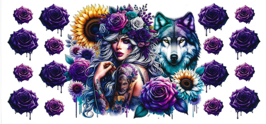 362 - Tattoo girl with wolf  UV-DTF 16oz Cup Wrap