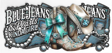 878 - Blue Jeans & Pearls Kinda Girl UV-DTF 16oz Cup Wrap