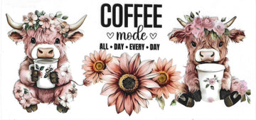 824 - Coffee mode all day every day highland cow UV-DTF 16oz Cup Wrap