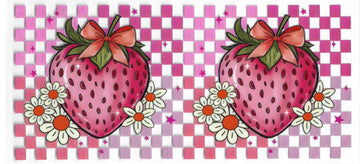 856 - Checkered strawberries UV-DTF 16oz Cup Wrap