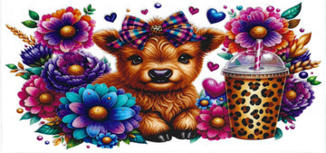 1090 - Wildflower highland cow UV-DTF 16oz Cup Wrap
