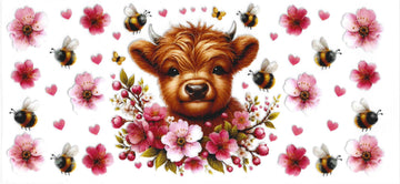 1096 - Blossoms & highland cow UV-DTF 16oz Cup Wrap