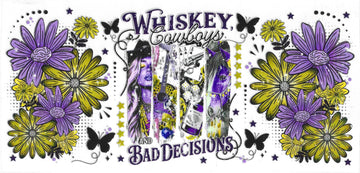 1138 - Whiskey Cowboys and bad decisions UV-DTF 16oz Cup Wrap
