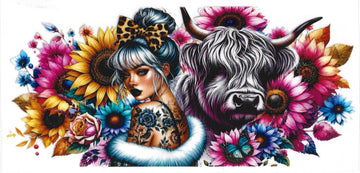 1024 - Tattoo girl & highland cow UV-DTF 16oz Cup Wrap