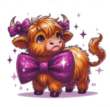 D144 - Purple bow highland cow UV-DTF Decal
