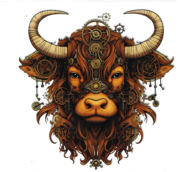 D63 - Steam punk highland cow UV-DTF Decal