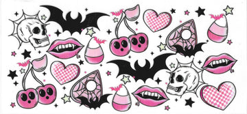 1259 - Pink halloween print UV-DTF 16oz Cup Wrap