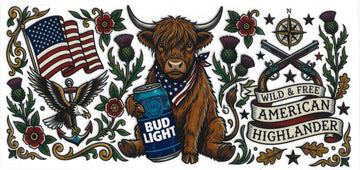 1477 - Wild & free bud light highland cow UV-DTF 16oz Cup Wrap