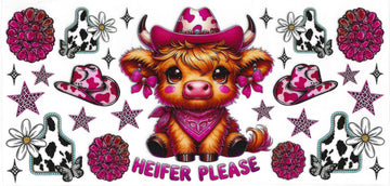 1554 - Cowgirl Highland cow UV-DTF 16oz Cup Wrap