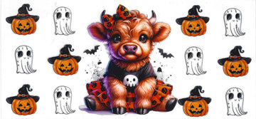 1406 - Halloween highland cow UV-DTF 16oz Cup Wrap