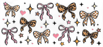 1617 - Checkered bows UV-DTF 16oz Cup Wrap