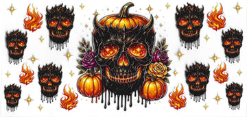 1671 - Skull pumpkin UV-DTF 16oz Cup Wrap