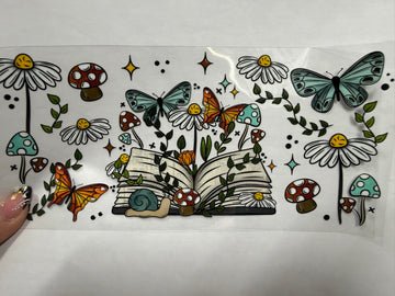 3349 - Floral book UV-DTF 16oz Cup Wrap