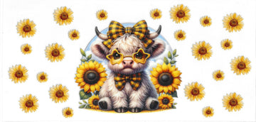 453 - Sunflower Highland Cow UV-DTF 16oz Cup Wrap