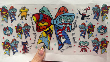 3944 - Dr Seuss bow UV-DTF 16oz Cup Wrap