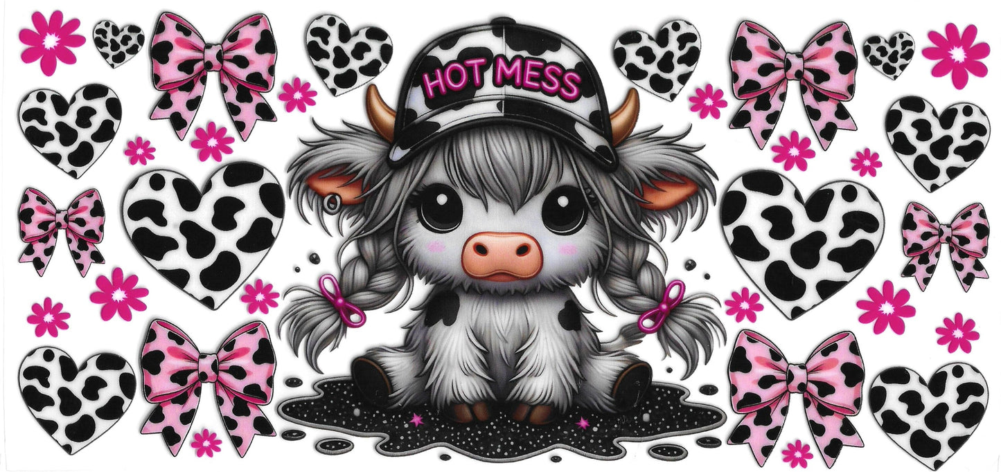 225 - Hot mess highland cow UV-DTF 16oz Cup Wrap