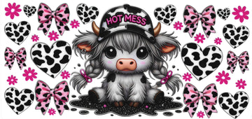 225 - Hot mess highland cow UV-DTF 16oz Cup Wrap