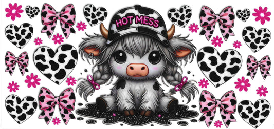 225 - Hot mess highland cow UV-DTF 16oz Cup Wrap