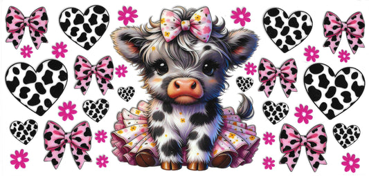 222 - Highland Cow in a tutu UV-DTF 16oz Cup Wrap