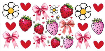 258 - Strawberries & Bows UV-DTF 16oz Cup Wrap