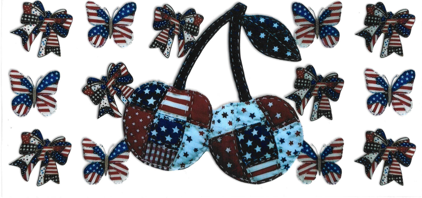 255 - Patriotic Cherries & Bows UV-DTF 16oz Cup Wrap