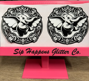 4244 - Black and white  Dumbo UV-DTF 16oz Cup Wrap