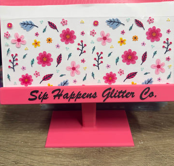 4210 - Pink floral print UV-DTF 16oz Cup Wrap