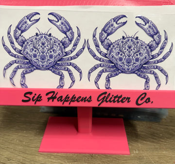 4203- Blue floral crab UV-DTF 16oz Cup Wrap