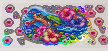 1712 - Sea turtle holographic UV-DTF 16oz Cup Wrap