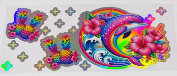 1711 - Dolphin holographic UV-DTF 16oz Cup Wrap