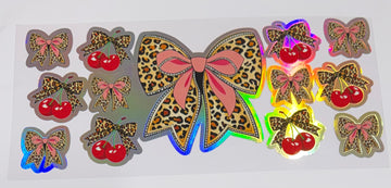 1710 - Leopard cherry bows UV-DTF holographic 16oz Cup Wrap