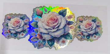 1689 - White Roses holographic UV-DTF 16oz Cup Wrap