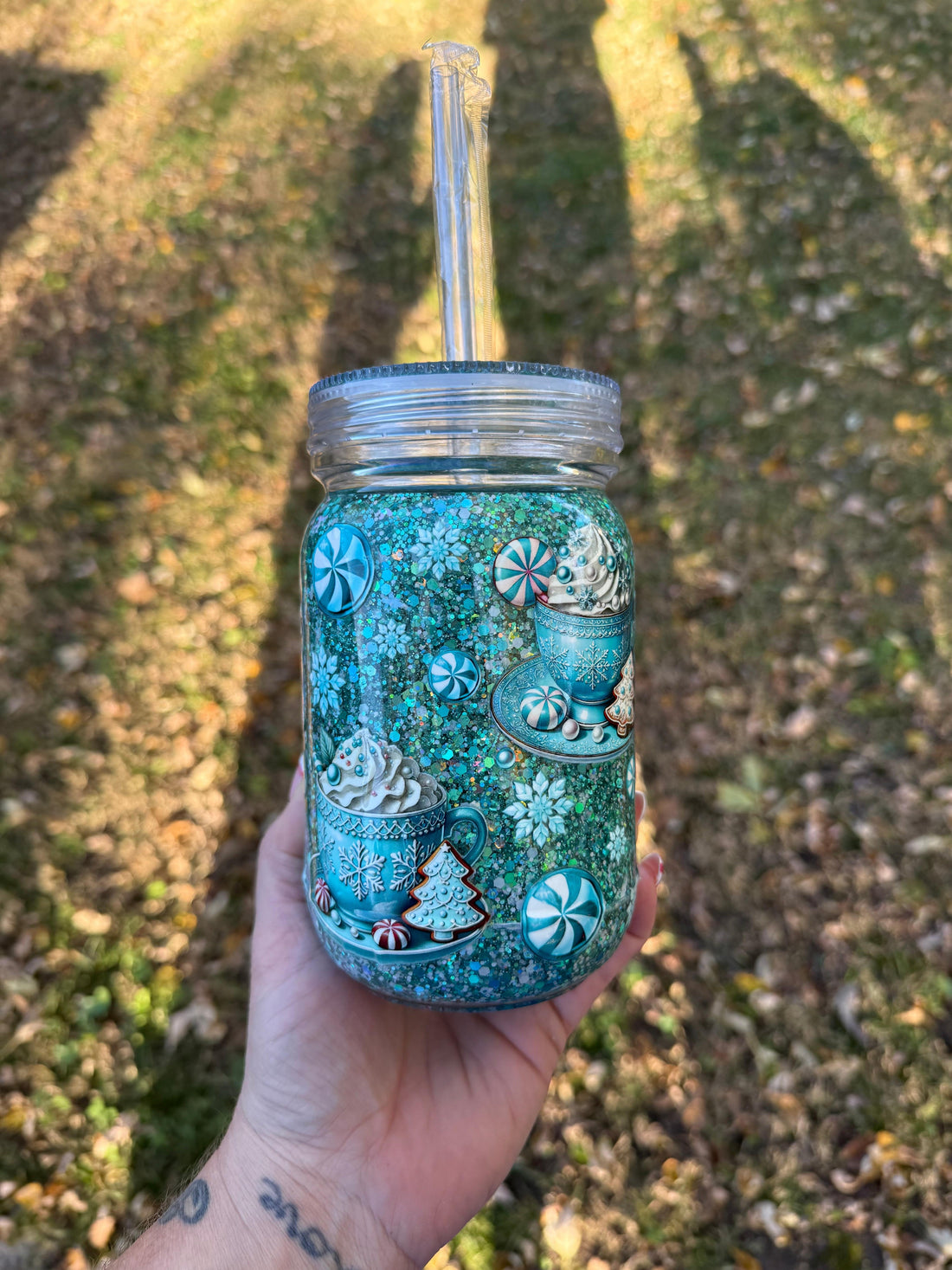Hot Chocolate and Peppermint 20oz SnowGlobe Mason Jar