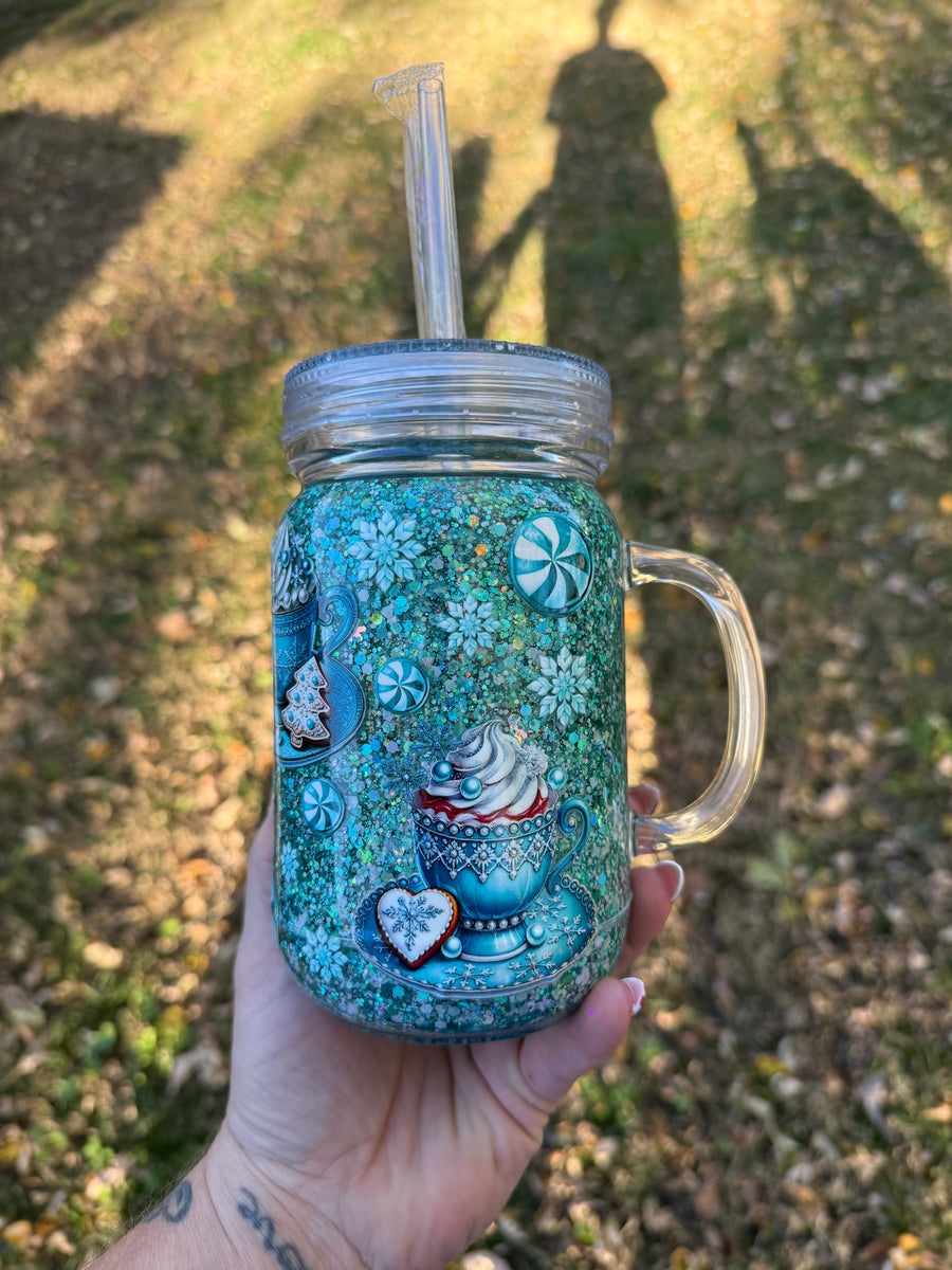 Hot Chocolate and Peppermint 20oz SnowGlobe Mason Jar