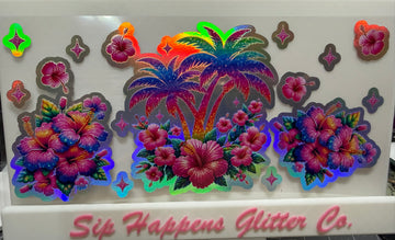4274 - Palm trees  Holographic UV-DTF 16oz Cup Wrap