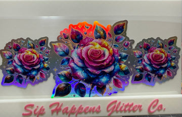 4262 - Pink rose  Holographic UV-DTF 16oz Cup Wrap