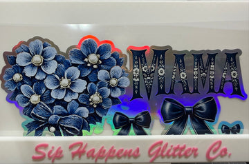 4258 - Blue floral mama Holographic UV-DTF 16oz Cup Wrap