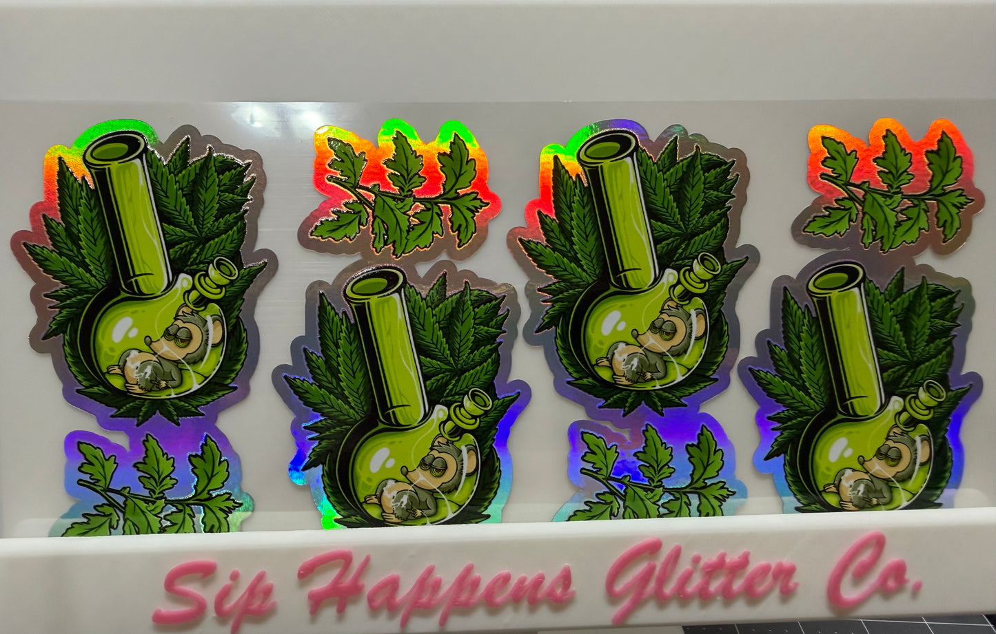 Happy leaf  bong 4255 - Holographic - Uvdtf 16oz cup wrap