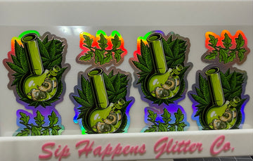 4255 - Happy leaf  bong  Holographic UV-DTF 16oz Cup Wrap