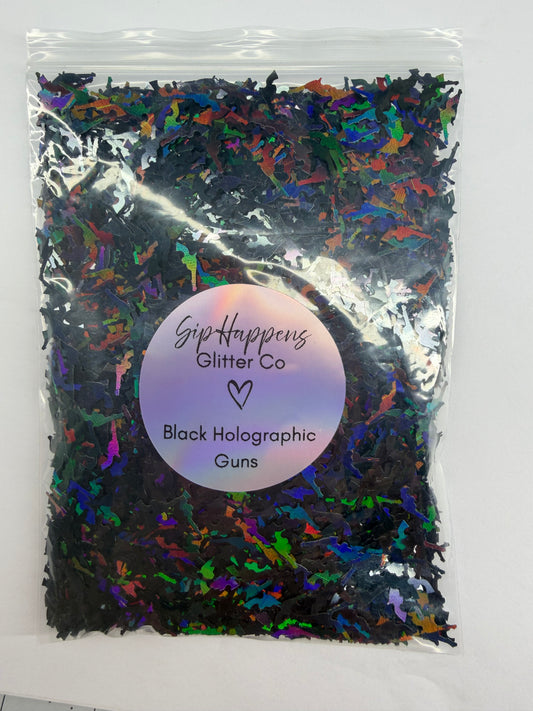 Black Holographic Gun Shape Glitter