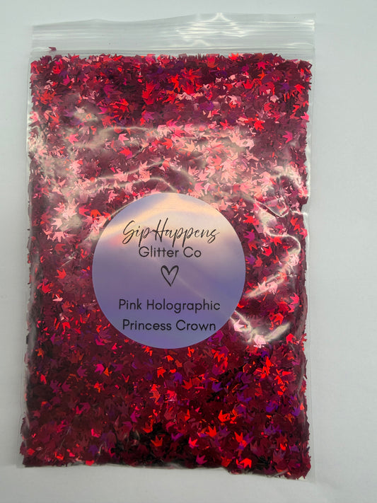 Pink Holographic Princess Crown Shape Glitter